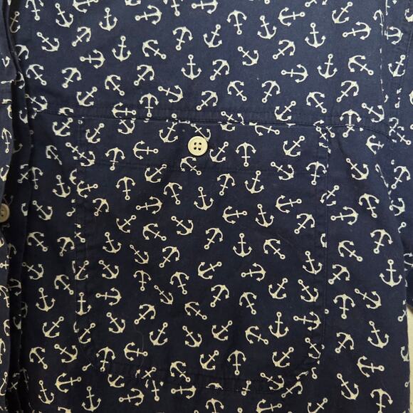 Diane Von Furstenberg DVF Navy Blue Anchor Print Cotton Button Down Up Top M - Picture 4 of 6